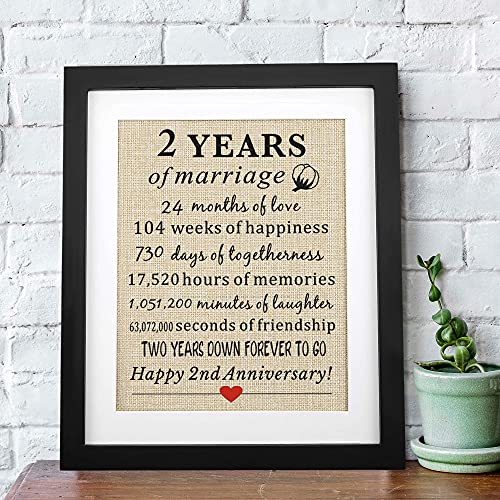 2Nd Anniversary Burlap Print Gift 11" W X 13" H, Gifts For Husband Wife 2Nd Anniversary, 2 Years Of Marriage, Gifts For Couples 2Nd Wedding Anniversary, Gifts For Him, Her Cotton Anniversary #TOP7