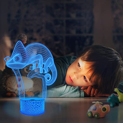 Image of FULLOSUN Chameleon 3D Night Light Lizard Projection LED Lamp Baby Nursery Nightlight for Kids' Room Home Decor Xmas Birthday Gifts with Remote Control 16 Color Changing