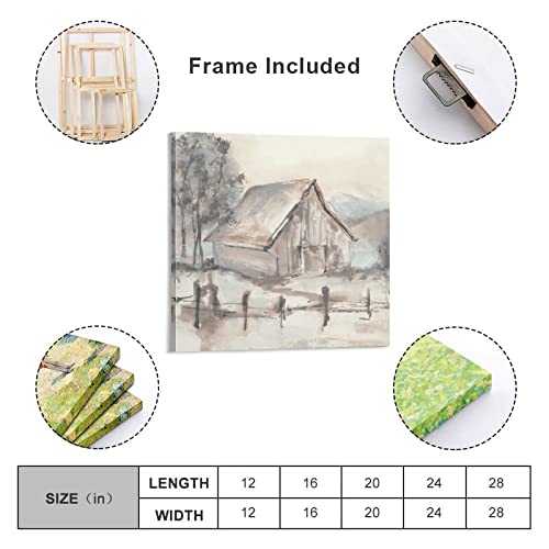 Rustic Cottage Watercolor Barn Wall Art Shabby Cottage Wall Art Farmhouse Decor Canvas Posters Prints Picture For Living Room Bedroom Office Kitchen Decor 28X28Inch(70X70Cm) Frame-Style #TOP1