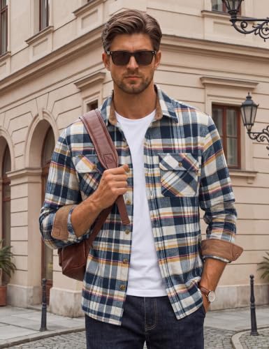 Image of Cotrasen Mens Flannel Shirts Cotton Plaid Button Down Shirt