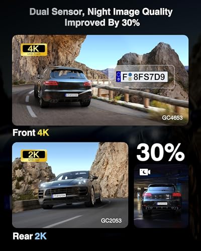 Image of Dash Cam Front and Rear, 4K+2K Recording Dash Camera for Cars, Night Vision with WDR, 170 Wide Angle, 5.8G /2.4G Dual Wi-Fi, 64GB Card, Built-in GPS, G-Sensor Emergency Lock, 24H Parking Monitor