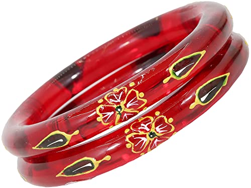 Image of NMII Traditional Glass With Diamond Cutting Pattern Glossy Finished Stylish Kada Set For Women And Girls | Crystal Glass Kada Bangles Set For Wedding, Festive