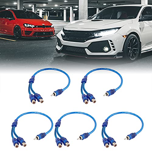 Uxcell Car Audio 2 Rca Female To 1 Rca Male Jacks Adapter Y Splitter Cable Wire Connector 12" Long 5 Pcs #TOP1