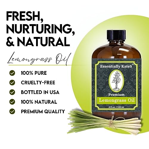 Essentially KateS Lemongrass Essential Oil 4 Fl Oz - 100% Pure and Natural - Hair Care, Home Diffusers, Skin Care, Aromatherapy, Massage and Humidifiers, and Garden Care