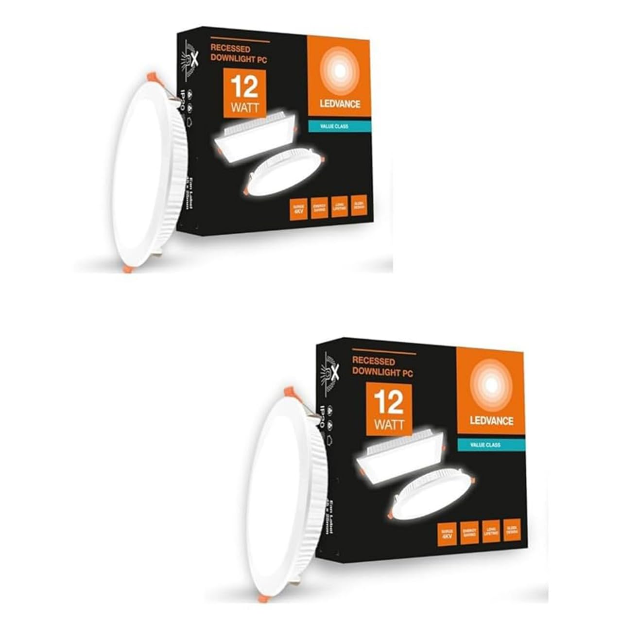 LEDVANCE OSRAM Lights for Ceiling 12W | Recessed Ceiling Light | Ceiling Downlight | False Ceiling Lights | 4.0KV Surge Charge Protection | Energy Saving | BIS Approved | 2 Year Warranty - Pack of 2