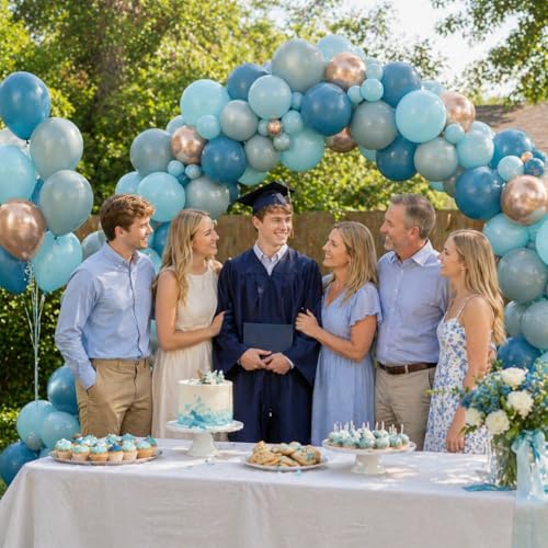 Image of Blue Balloons Dusty Peacock Balloons Champagne Gold Assorted Muted Blue Balloon for Whale Theme Party Decorations Under the Sea Birthday Slate Teal Blue Balloon for Arch Graduation Baby Shower