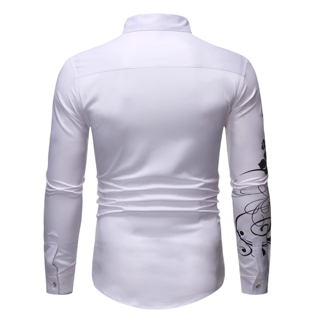 Camicia di Stampa Fiore Oro per Uomo Primavera Slim Fit Manica Lunga Mens Abiti Camicie Casual Camicia Sociale Black M