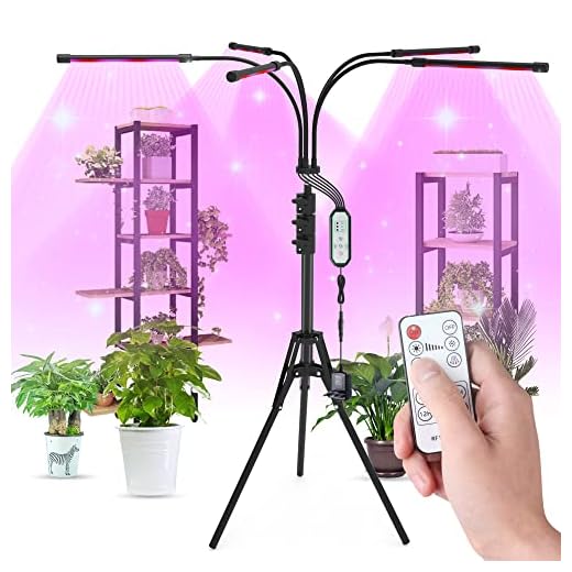 Aogled Pflanzenlampe LED 50W,5 Kopf Pflanzenlicht Vollspektrum mit Ständer,150 LEDs Grow Light mit Timing 4/8/12H,3 Modi,10 Lichtstärken Dimmbar Pflanzenleuchte für Sukkulenten,Tomaten,Zimmerpflanzen