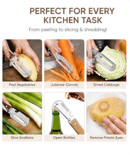 Image of 3 in 1 Stainless Steel Vegetable Peeler for Kitchen Multi-Functional Fruit & Veggie Shredder Slicer and Grater for Potatoes, Carrots, Cucumbers (Peeler with Bottle Opener)