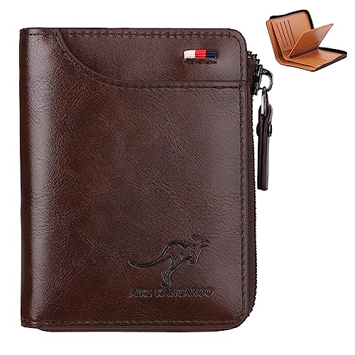 UFYVPKS Mens Wallet, RFID Blocking Slim Flip Wallets, Credit Card Holder, Leather Zipped Wallets for Men,Holds up to 14 Cards, 1 Bank Notes,Credit Card Slots, ID Window,etc