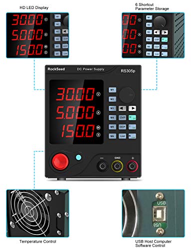 Programmable DC Power Supply (0-30 V 0-5 A) HM305P Variable Switching Digital Power Supply with PC Software and USB Interface