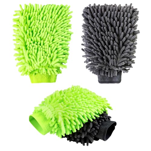 HMIEPRS 4 Piezas Guantes Lavado de Coches, Guante Super Absorbentes de Doble Cara, Manopla de Microfibra para Lavado de Coche para Limpieza de Automóviles y del Hogar (Gris, Verde)