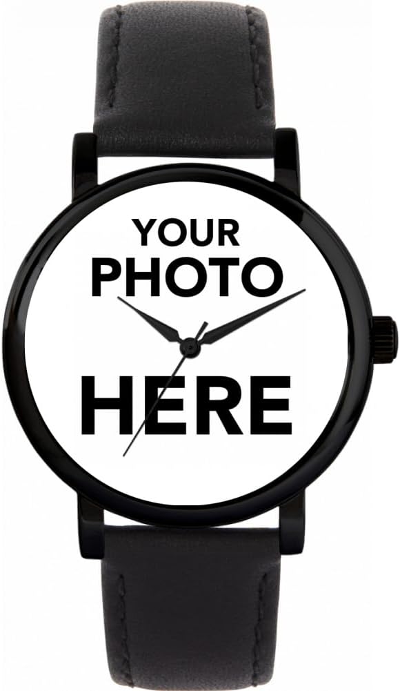 Personalised Photo Gifts for Women, Analogue Display, Japanese Quartz Movement Watch with Black Case, Custom Made Engraved Watch