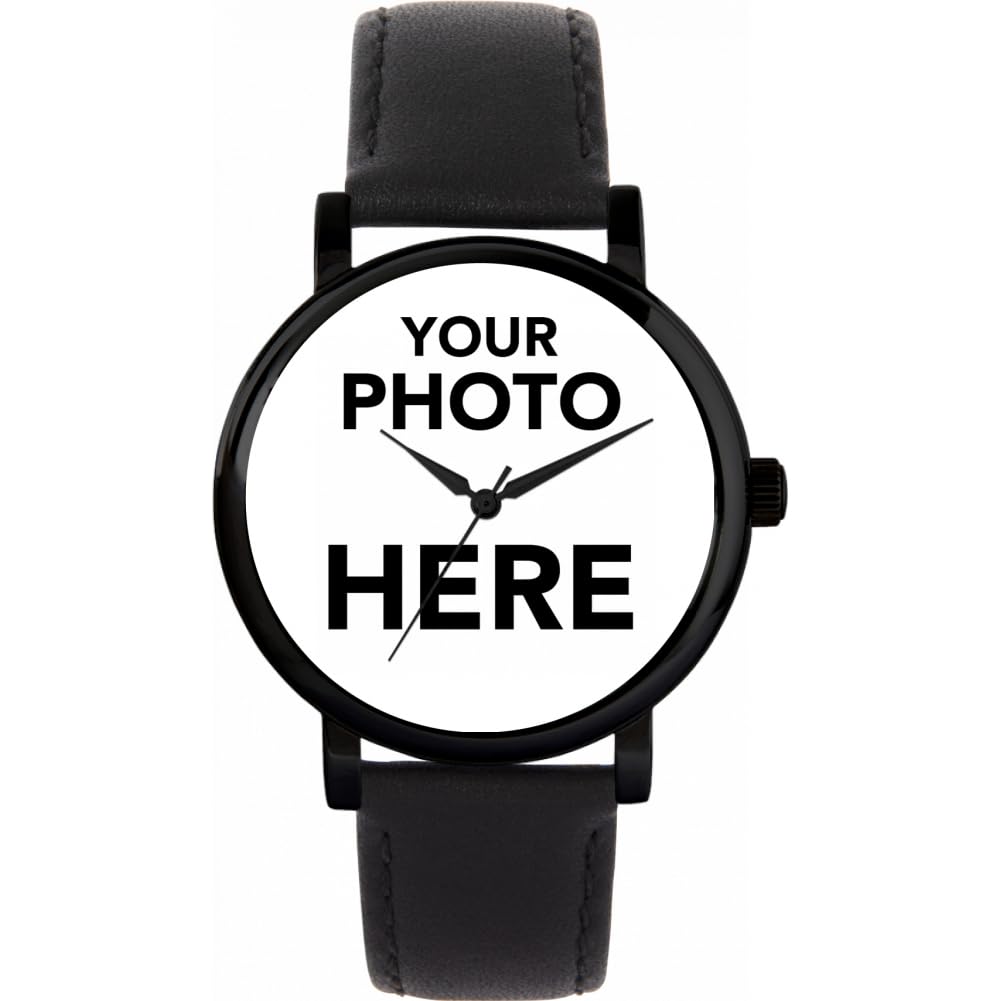 Personalised Photo Gifts for Women, Analogue Display, Japanese Quartz Movement Watch with Black Case, Custom Made Engraved Watch