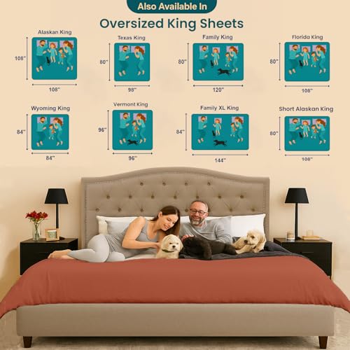 Image of SGI bedding 120 inch W x 80 inch L 4Pc Family King Sheet Set 100% Egyptian Cotton - 600 Thread Count, Fits 12 inch Deep Pocket - Soft Breathable Oversized Sheets, for Extra Large Beds - Terracotta