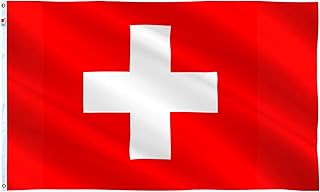Switzerland Flag 3x5 Ft Outdoor Large, Moderate-Outdoor Both Sides Heavy Duty100D Polyester,Canvas Header and Double Stitched - Brass Grommets for Easy Display,Swiss Flags