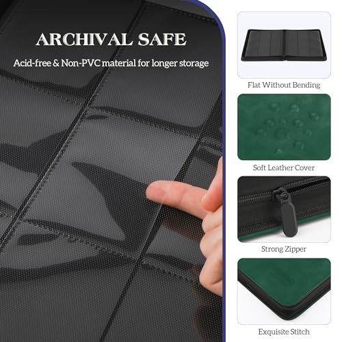 Image of Trading Card Binder, 9 Side Loading Pocket Card Album Hold Up to 540, Zipper Binder for Collection, TCG Holder for Sports, Yugioh, MTG etc. (Dark Green 9)