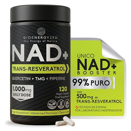 NAD+ Trans-Resveratrol Puro 99%, 1000mg Dosis, Quercetina, TMG y Piperina