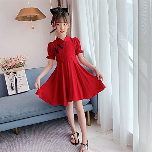 Kids Girls Chinese Dress Short Puff Sleeves Traditional China Dress Toddler A Line Ruffle Clothes4