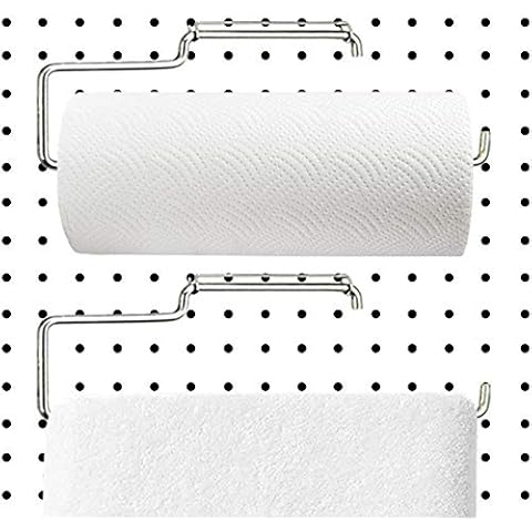 Menecor 2 Pack Stainless Steel Pegboard Paper Towel Holder | Pegboard Hooks | Pegboard Accessory for Tool Organization in Workshops,Garages,Kitchens,Laundry Room, Bathroom Cover