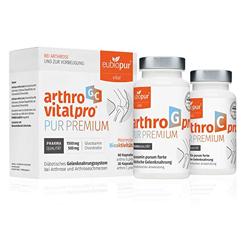 eubiopur Arthro Vital Pro Pur Premium G+C| Gelenkkapseln hochdosiert | Monatsvorrat mit 60 Glucosaminsulfat und 30 Chondroitinsulfat Kapseln gegen Arthrose| Diätetische Gelenknahrung aus Deutschland Cover