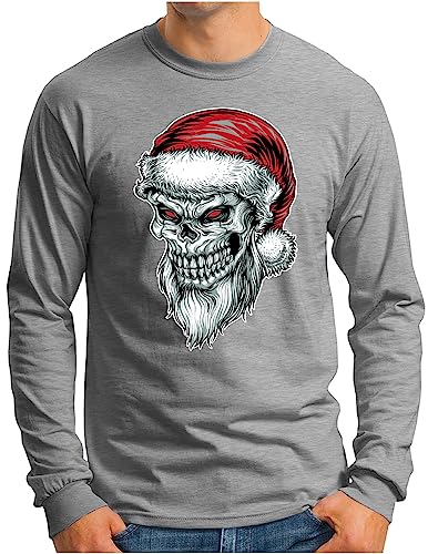 T-shirt manches longues Noël tête de mort OM3 gris mélangé pour homme