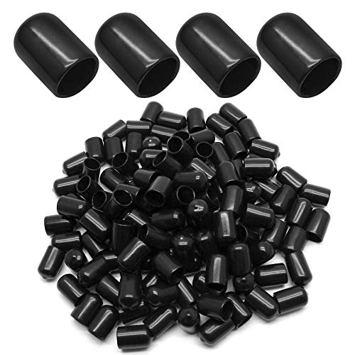 Bonsicoky - 120 tapas redondas de goma de 9/16 pulgadas / 14 mm de vinilo flexibles tapas de extremo tapones de rosca protectores de rosca para pernos de tubo redondo de metal (negro)