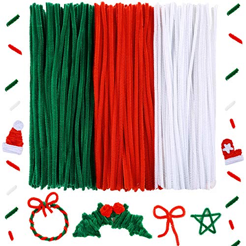 Image of Caydo 300 Pieces Christmas Pipe Cleaners Craft, 3 Colors Chenille Stems