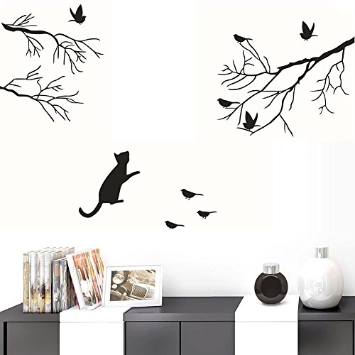 Vinilo Decorativo Gato Negro Mirando Pájaros para Pared miniatura 4