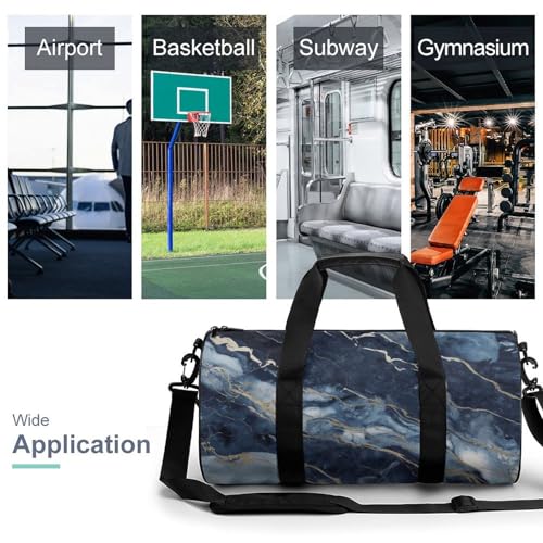 Marble Navy Blue Mixed Gym Bag for Men Women, Sturdy Oxford Cloth Travel Bags with Removable Shoulder Strap, Waterproof Duffel Bag for Fitness, Travel, Yoga3