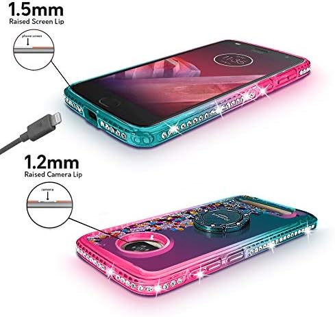 Silverback Moto Z2 Play Case, Moto Z2 Force Case, Moving Liquid Holographic Sparkle Glitter Case with Kickstand, Bling Diamond Rhinestone Bumper Slim Protective Case for Motorola Moto Z2 Play -PR