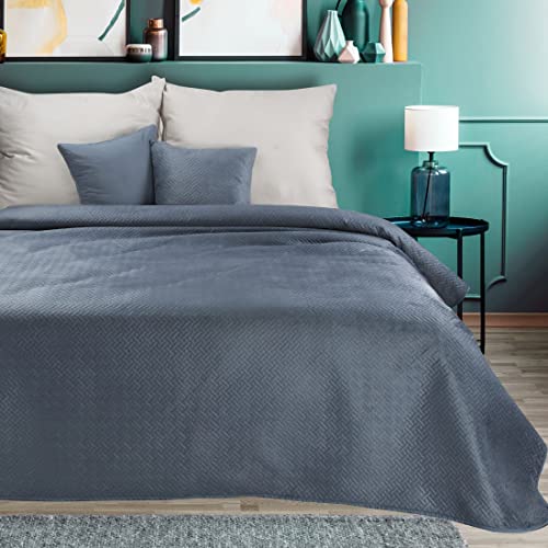 Eurofirany Colcha Reversible Luiz,3 de Terciopelo y satén, para Cama o sofá, Color Grafito 5, 200 x 220 cm