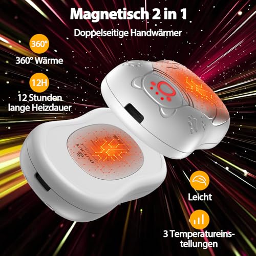 OUTJUT 12000mAh Magnetischer Handwärmer Elektrisch 2 Pack, Rundum-Heizung – Ansicht 2