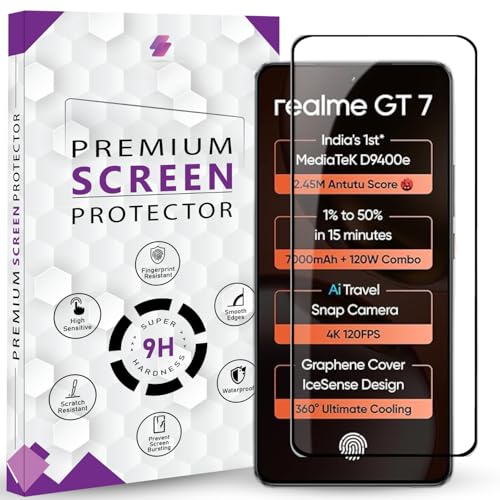 Image of Premium Tempered Glass Screen Protector Guard For Realme GT 7 5G / Realme GT 7T (6.78 Inch, Pack of 1) | Edge to Edge Coverage With Easy to installation kit