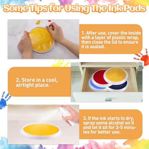 Biggun BIGGUN-COLOR PADS-8 SET 7 Inch Large Round Craft Ink Pads- 8 Colors Rainbow Diy Fingerprint Ink Pad Stamps Partner Washable Color Painting Card Making Stamp Pad thumb #4