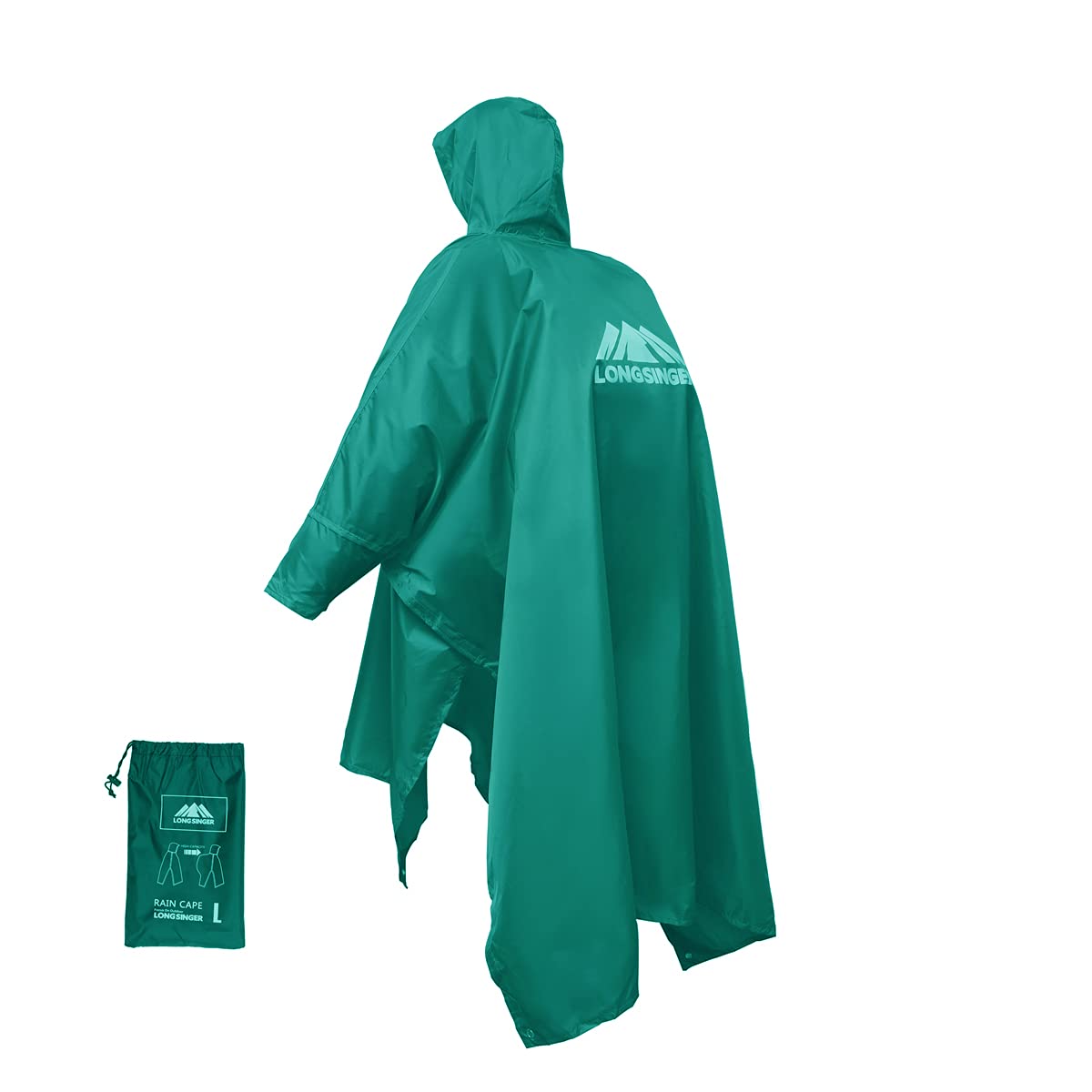 longsinger Rain Poncho for Adult, Waterproof Rain Poncho with Hood and Sleeve, Ideal for Hiking, Hunting, Camping, Green, Large