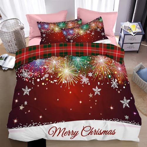 JEDTAKCT Bettwäsche 135x200 Winter Buntes Feuerwerk Bettwäsche...