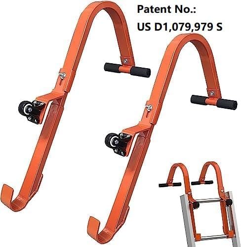 Roof Ladder Hook, 2 Pack Ladder Stabilizer, Heavy Duty Steel 500 Lbs Weight Ratin, Roof Ridge Extension with Wheel for Safe and Easy Access