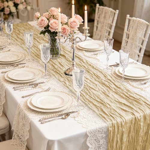 Camino de mesa de gasa beige 6 uds de 45x275 cm para decoración bohemia 4