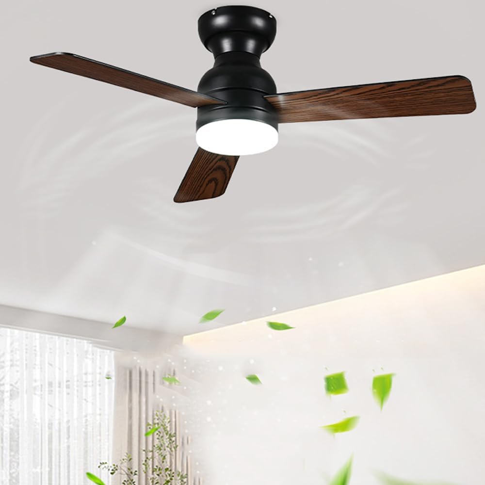 Ceiling Fans With Light 42In Black Modern Ceiling Fan Lights Indoor Quiet Ceiling Fans With Remote Control 3 Blades 6-Speed Reversible Ceiling Fan LED Lights For Bedroom Patios Living Room Garage Fan