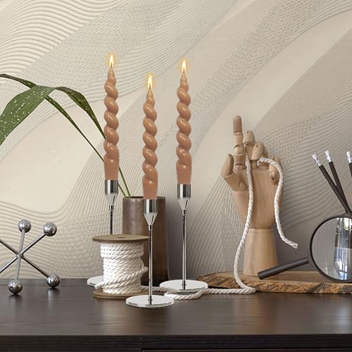 Image of 7.5 Inch Handmade Spiral Candles Brown Smokeless Candlestick Unscented Decorative Twisted Taper Candle for Seasons Holiday Gifts 2 Pcs