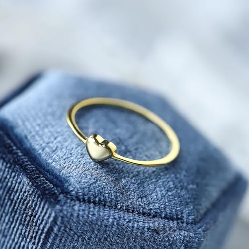 Heart Ring 925 Sterling Silver Dainty 14K Gold Plated Simple Love Heart Ring to Daughter Mother Minimalist Stacking Ring Promise Ring Wedding Jewelry Gifts for Her US Size 6-102