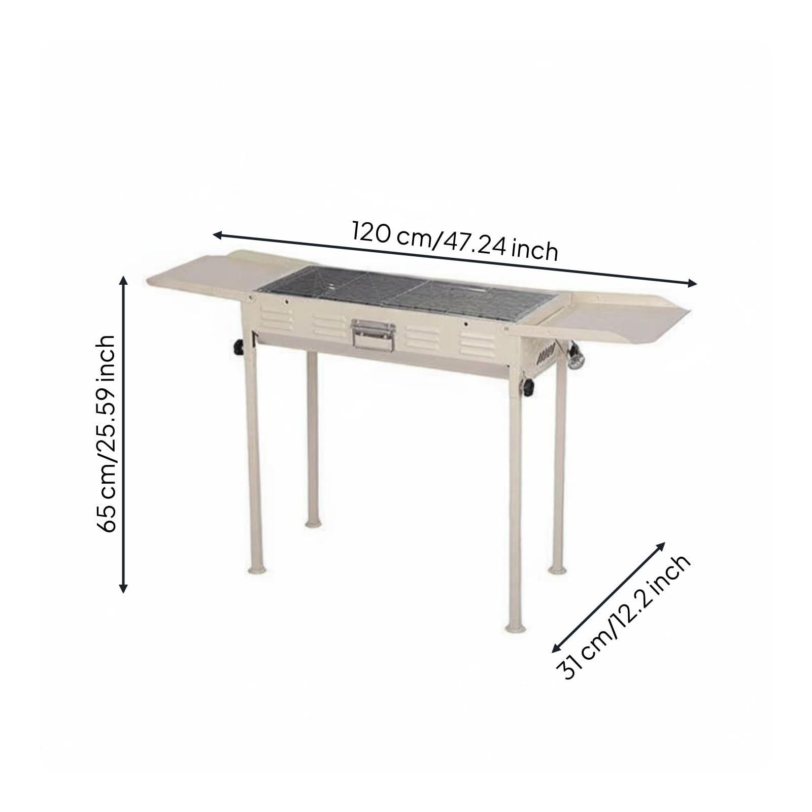 Barbecue da Esterno Griglia Carbone Piastra Forno Affumicatore Compatto Pieghevole in Ferro E Acciaio Doppia Area per Carne Verdure Spiedini Piano, Senza Padella Nera, 120 31 65cm