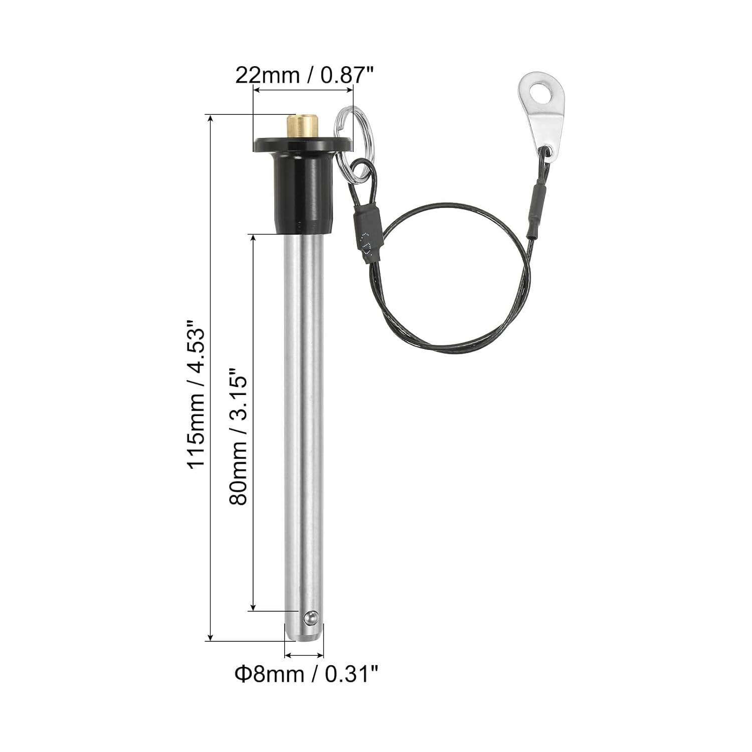 PATIKIL Quick Release Pin 0.31" x 3.15", Ball Locking Pin 304 Stainless Steel Quick Release Fastening Safety Locating Pins with Push Button 25 cm Lanyard Cable (8 x 80mm)