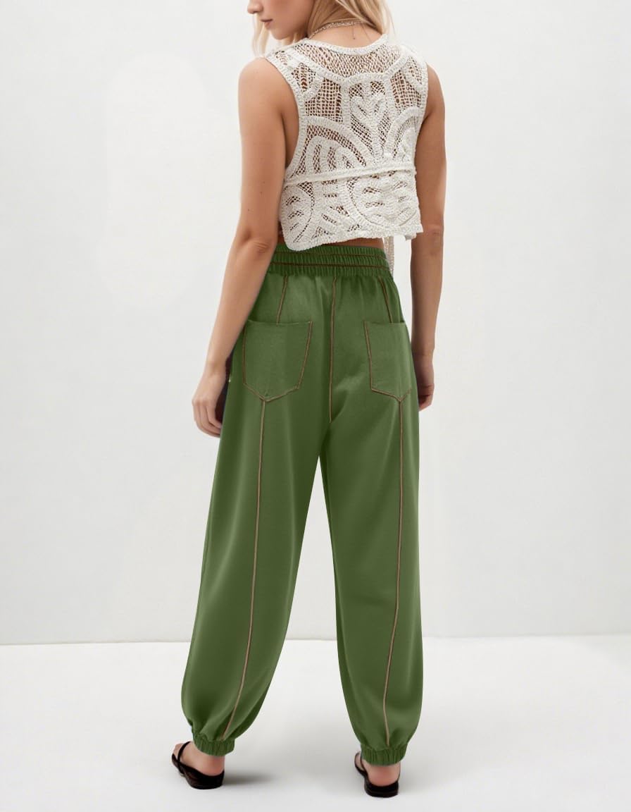 Women Barrel Sweatpants Baggy High Waisted Drawstring Color Block Joggers Pants Athletic Lounge Pant with Pockets