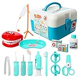 ThinkMax Dentist kit for Kids, 15 pcs Pretend Dentist Playset Toys Dentist Medical Role Play Educational Toy Doctor Playset for Girls Boys and Toddlers (Blue)