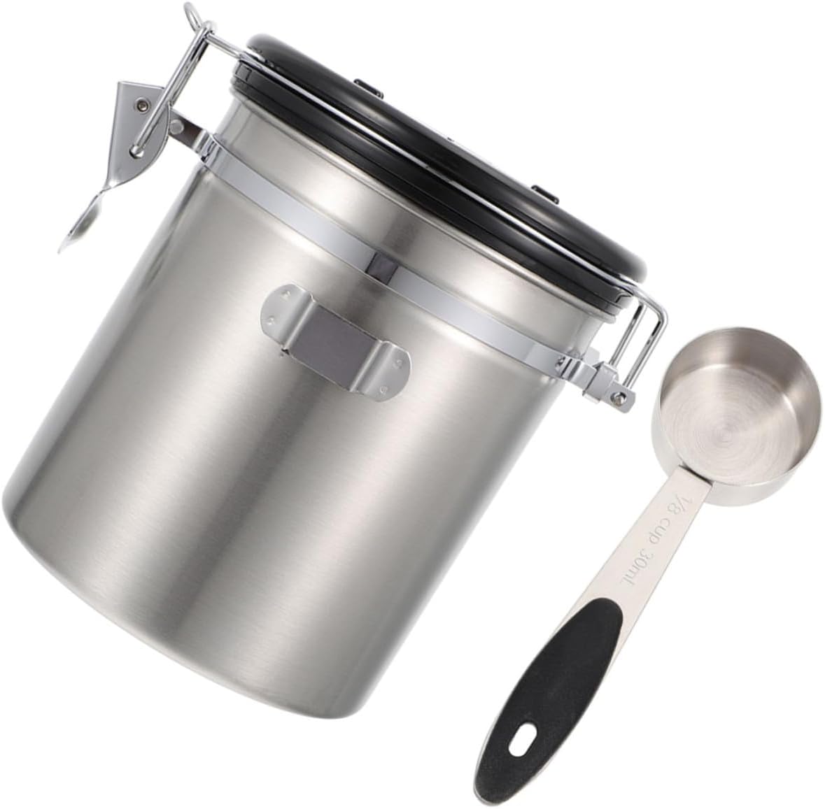 BESTonZON Cat Dog Food Storage Container Airtight Sealed Jar 1.8l Stainless Steel with Steel Spoon Snack Coffee Bean Sealed Canister for Pet Food Preservation