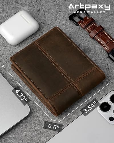 Image of Artpaxy Mens Wallet Bifold Genuine Leather RFID Blocking Wallet for Men with 2 ID Windows 12 Card Holders 2 cash pockets 1 Gift Box