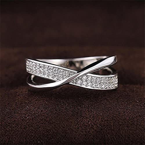 925 Sterling Silver Shiny Full Diamond Gemstone Ring Cubic Zirconia Rings Personality X Shape CZ Diamond Multi Row Ring Eternity Engagement Wedding Band Ring for Women (Silver, US Code 5)4