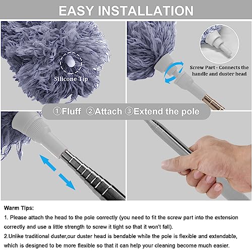 Image of DELUX Microfiber Feather Duster Extendable Duster with 100 inches Extra Long Pole, Bendable Head & Long Handle Dusters for Cleaning Ceiling Fan, High Ceiling, Blinds, Furniture & Cars
